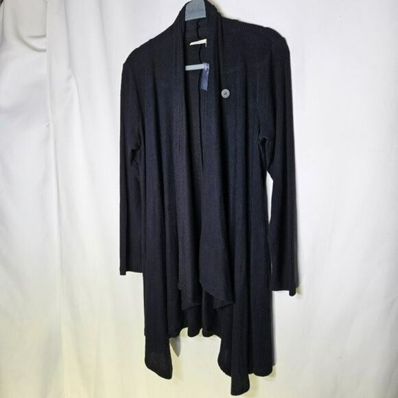Logo Lounge Lori Goldstein Womens Black Ribbed Open Front Cardigan Sweater S - Picture 9 of 12